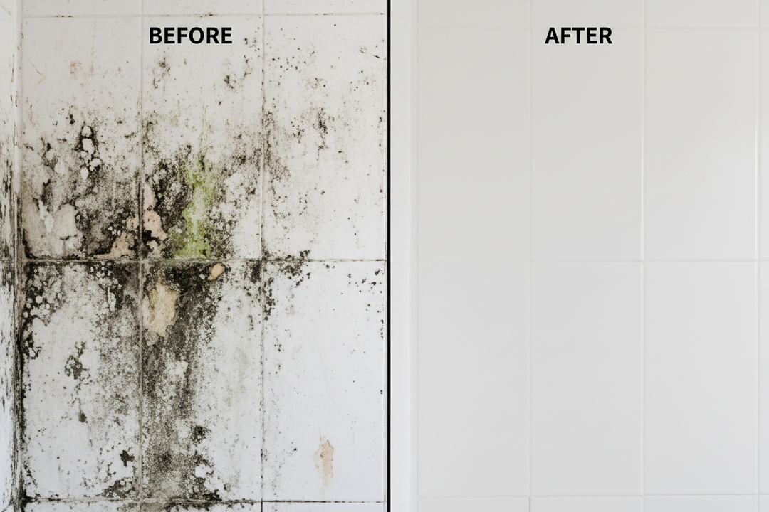 Antes e depois: parede com fungos vs parede renovada com Robbiotel