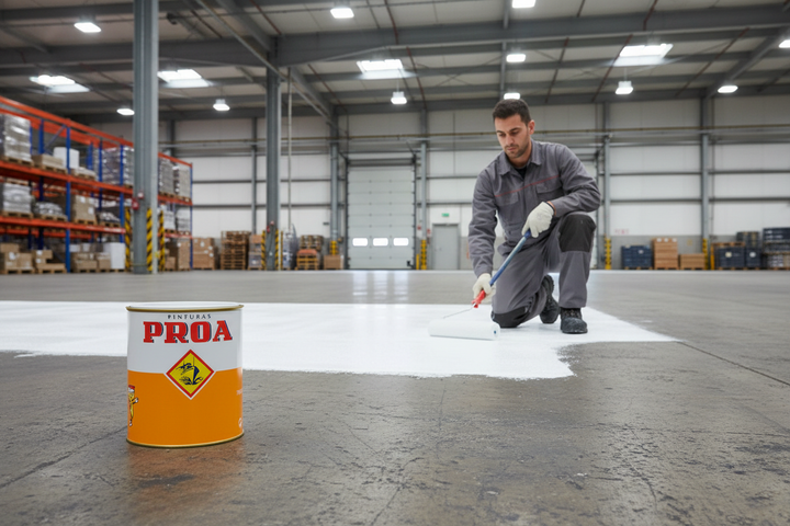 Aplicação de ICOPROA Primário Epóxi 2K em pavimento de betão industrial