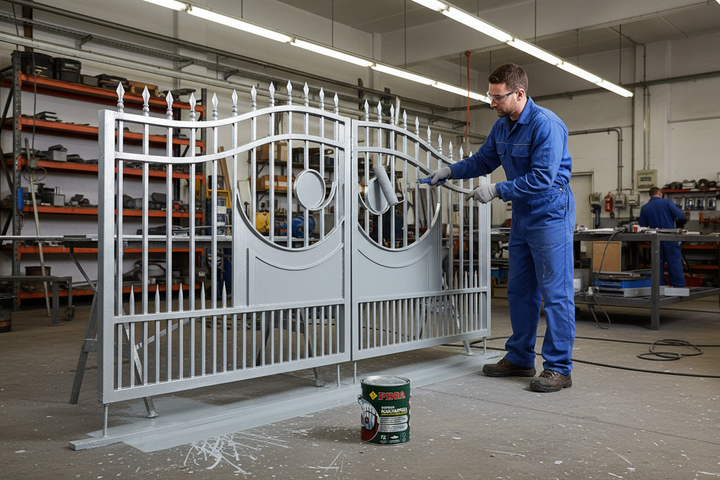 Aplicação de PROA Galvaproa com rolo em estrutura galvanizada industrial