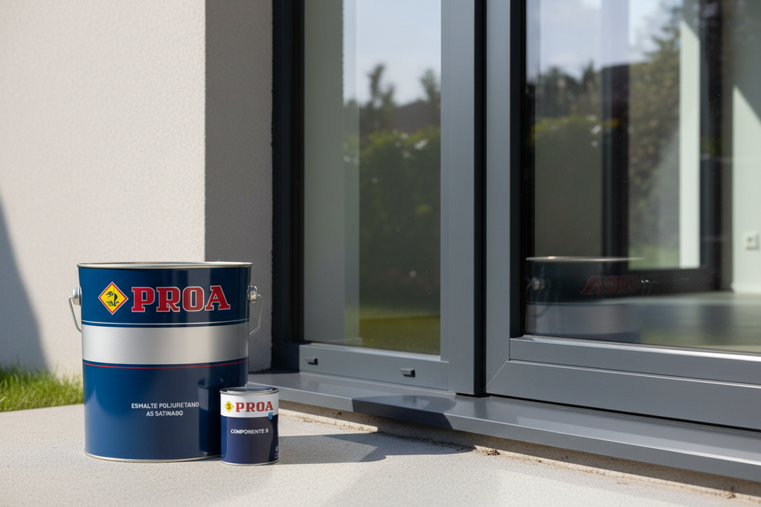 Caixilharia metálica pintada com PROA Esmalte Poliuretano 2K acetinado