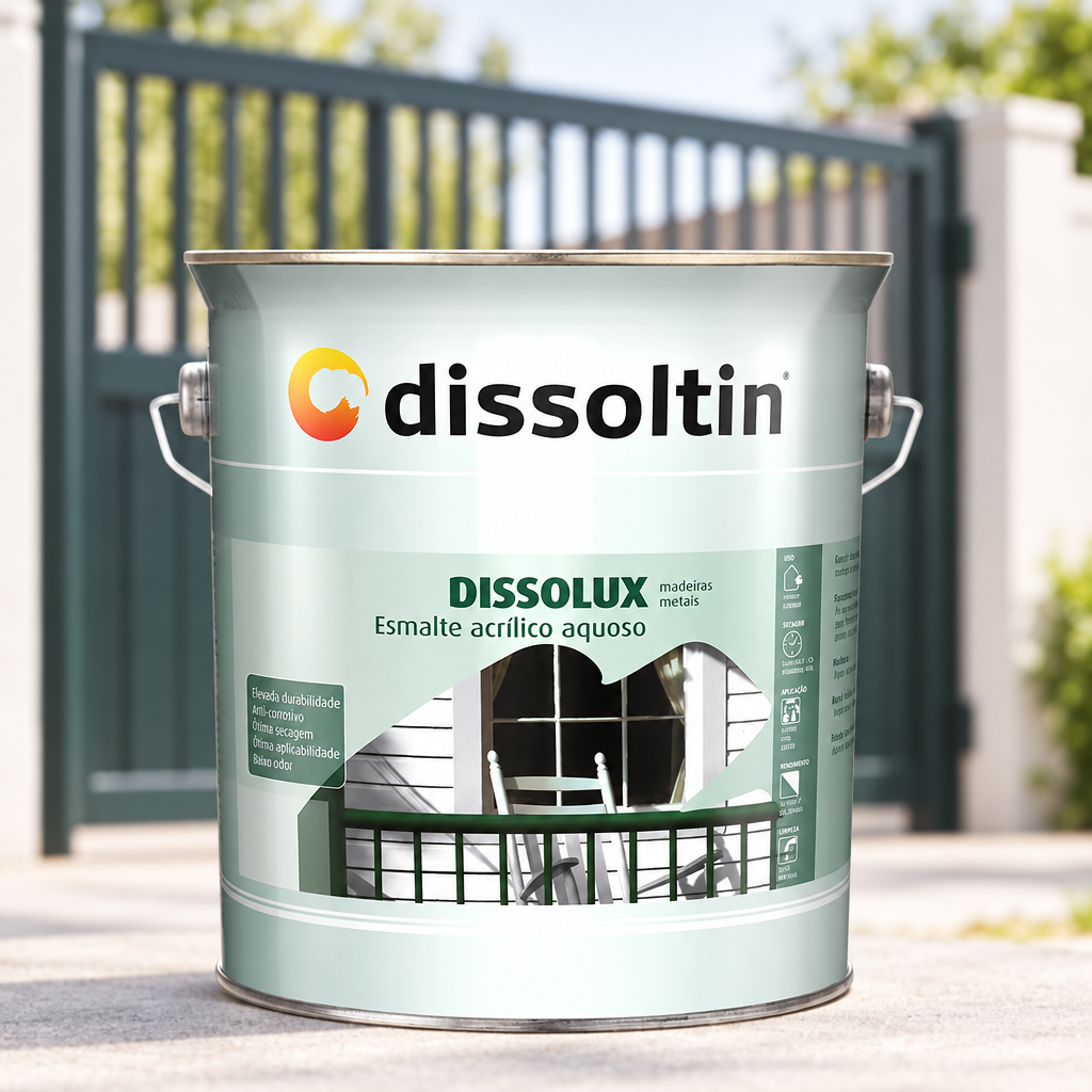 Dissolux com portão metálico ao fundo