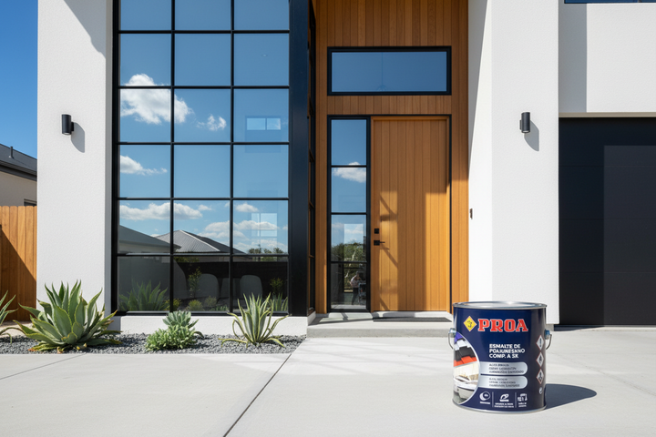 Exterior de moradia com caixilharia brilhante pintada com PROA Esmalte 2K
