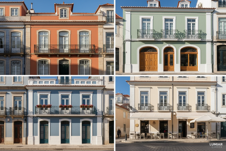 Fachadas de edifícios portugueses pintadas com diferentes cores da gama WATERREPELE 100 Pigmenti