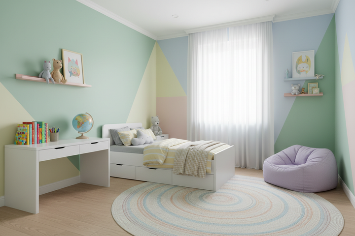 Quarto de criança com paredes coloridas pintadas com tinta lavável CIN Vinylclean