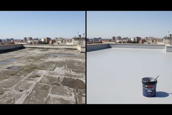 PROA Architecture — antes e depois impermeabilização cobertura